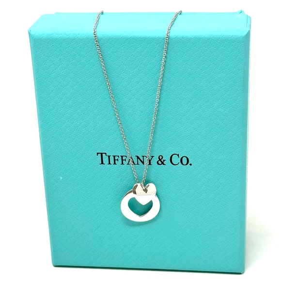 Authentic Tiffany &Co Stencil Cutout Two Heart Charm Necklace. - Picture 7 of 10